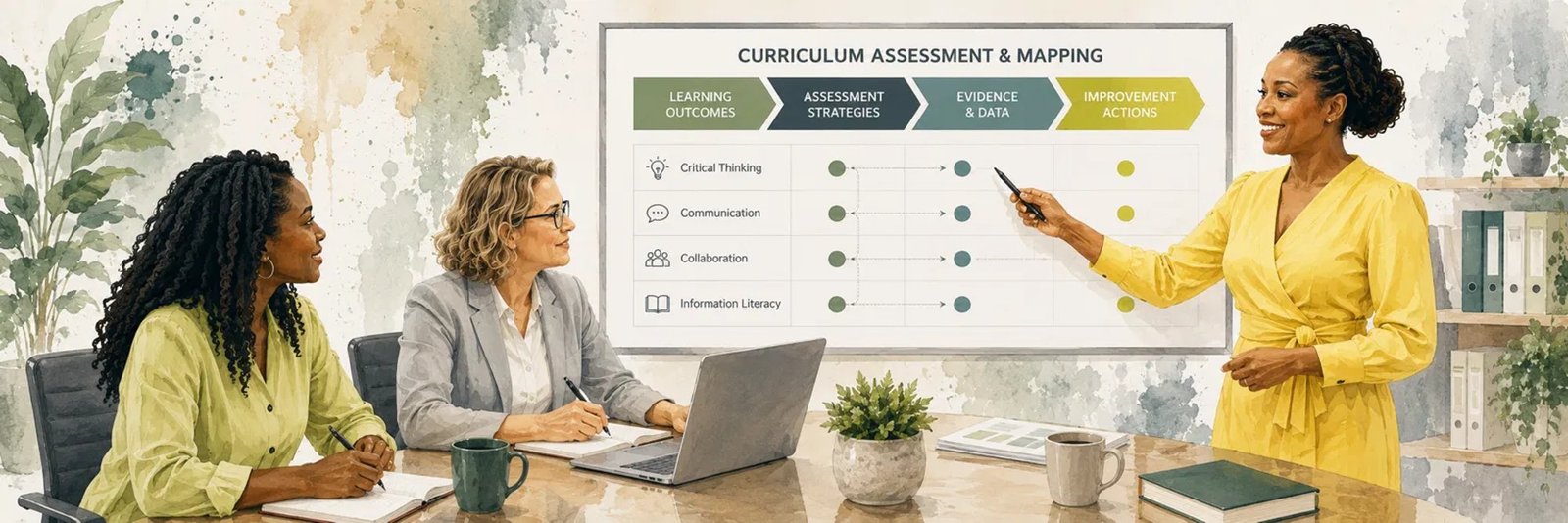 Presenter walking through a curriculum assessment and mapping framework